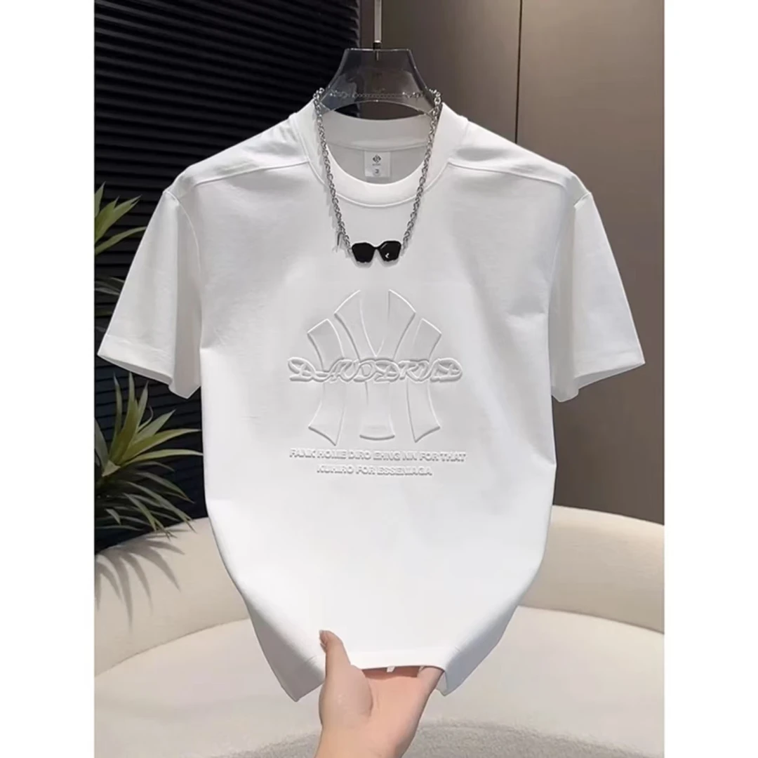 电迈2025夏季新款立体【钢印NY+皮标】字母休闲T恤A5842