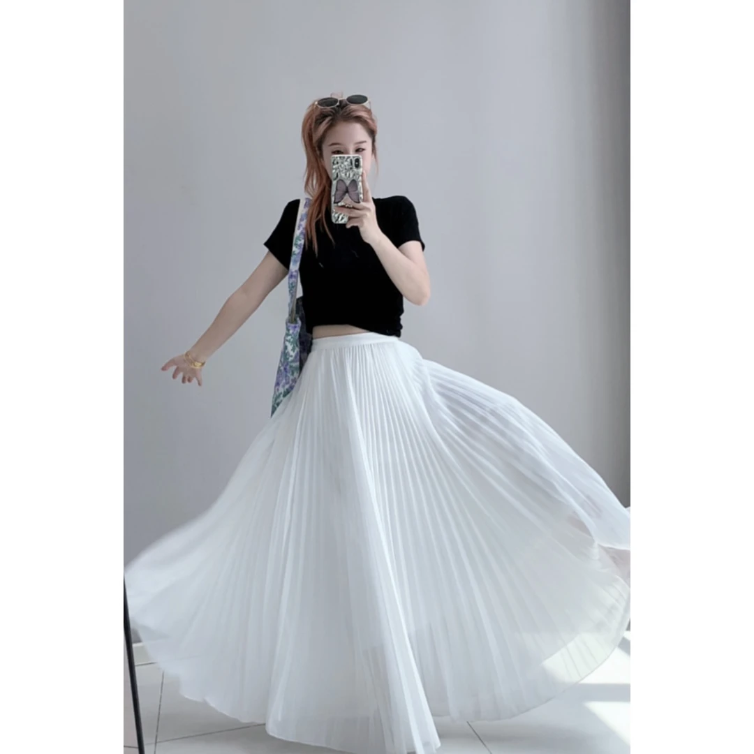 【纯色风琴百褶裙】极简风不规则大裙摆百搭春夏显瘦气质半身裙