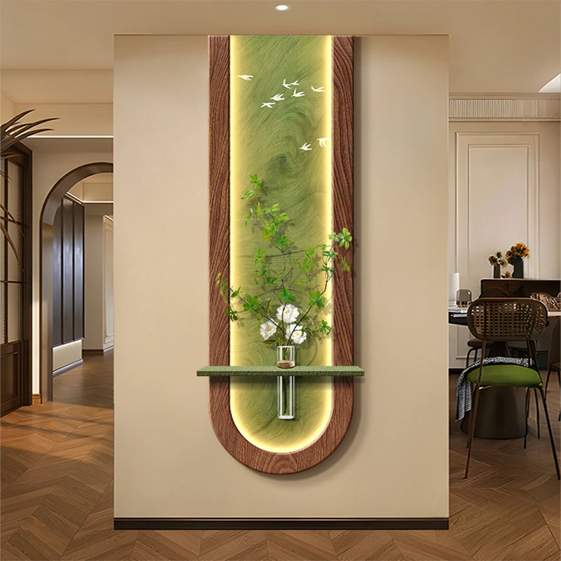 中古风玄关装饰画立体砂岩走廊过道挂画水培绿植壁画正对门入户画