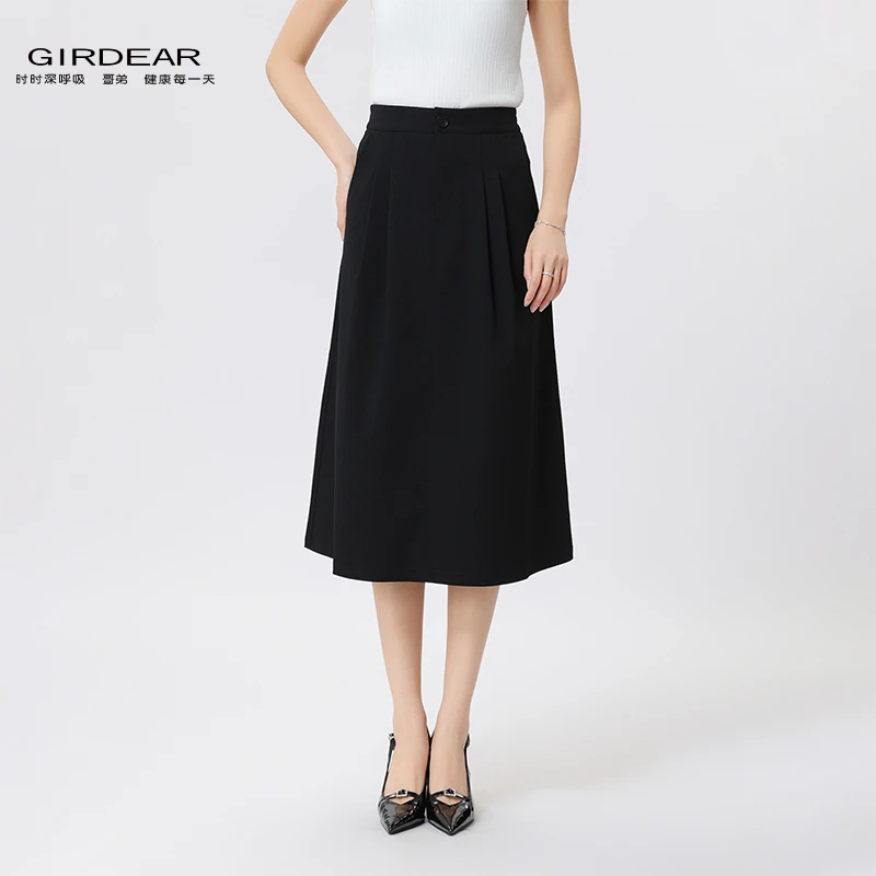 GIRDEAR/哥弟新款百搭直筒裙早春显瘦高腰赫本气质半身裙120005