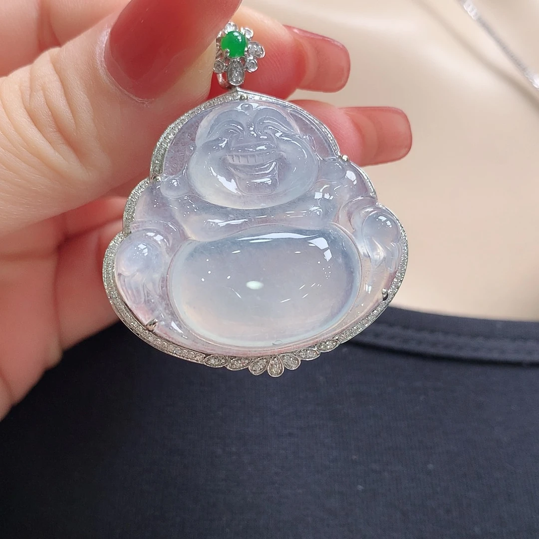 翡翠18K金镶嵌颈饰佛公