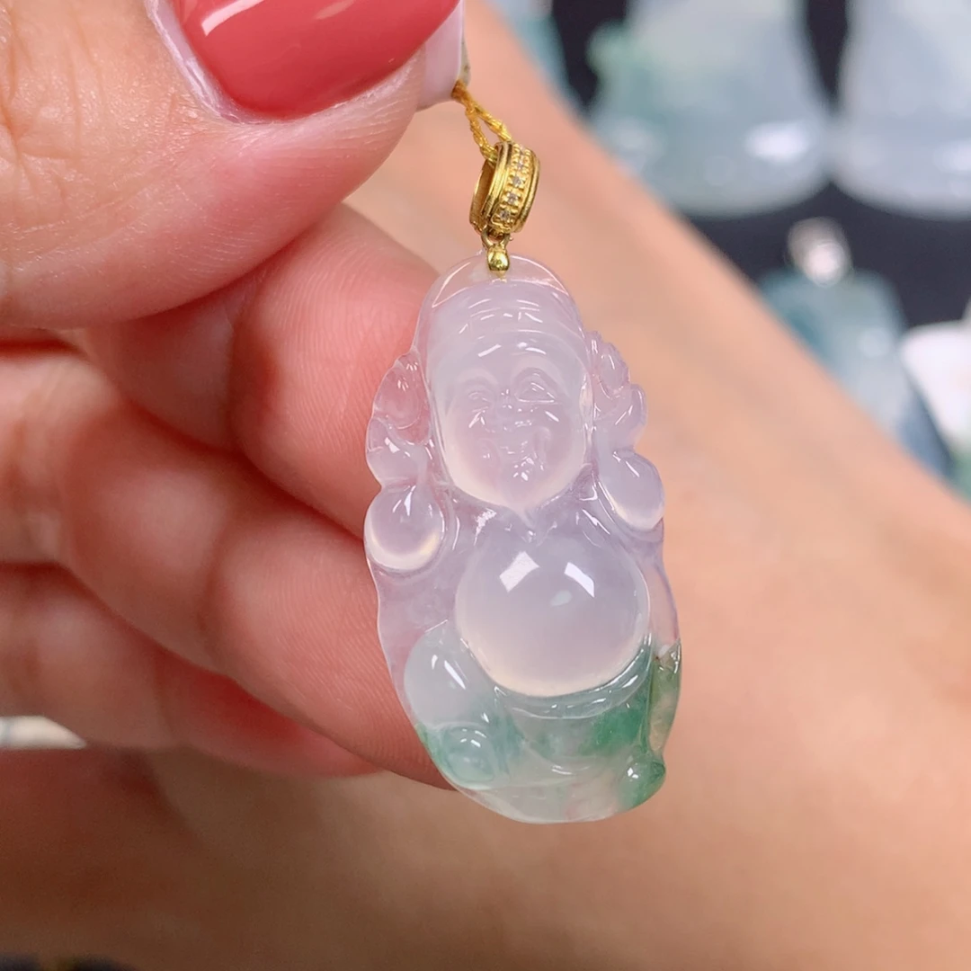 颈饰18K金镶嵌翡翠财神