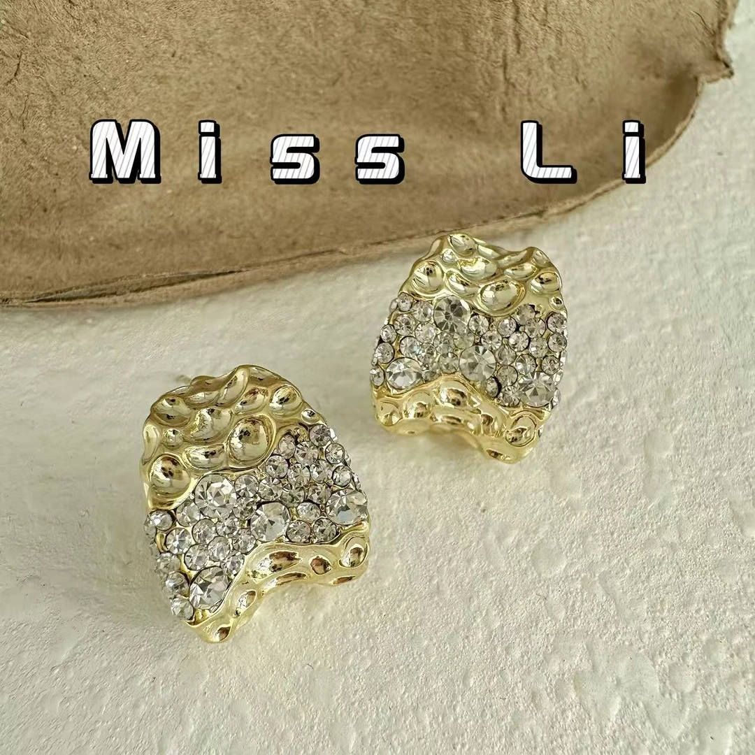 铜合金耳饰 肌理感镶锆925银针耳饰 轻奢 气质 时尚 精致 711