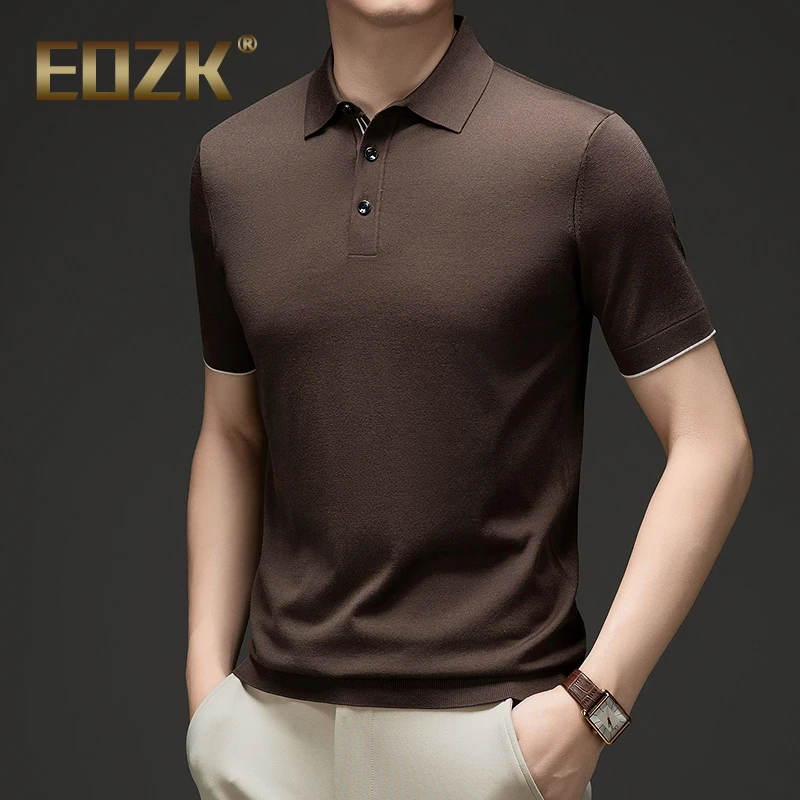 Eozk薄款针织短袖polo衫男士翻领T恤夏季商务休闲纯色内搭装上衣