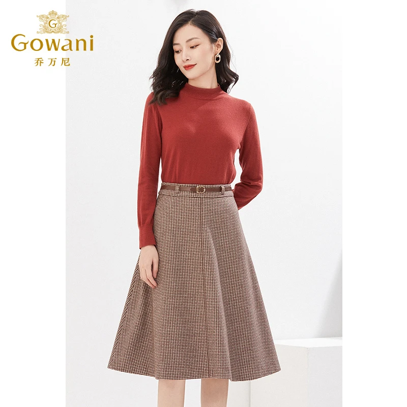 Gowani/乔万尼重磅绵羊毛秋冬半身裙A版格子高级感裙子EI4D515