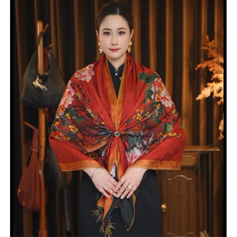 xys-380【春兰秋菊】 暗纹提花 香韵沙方巾70*180