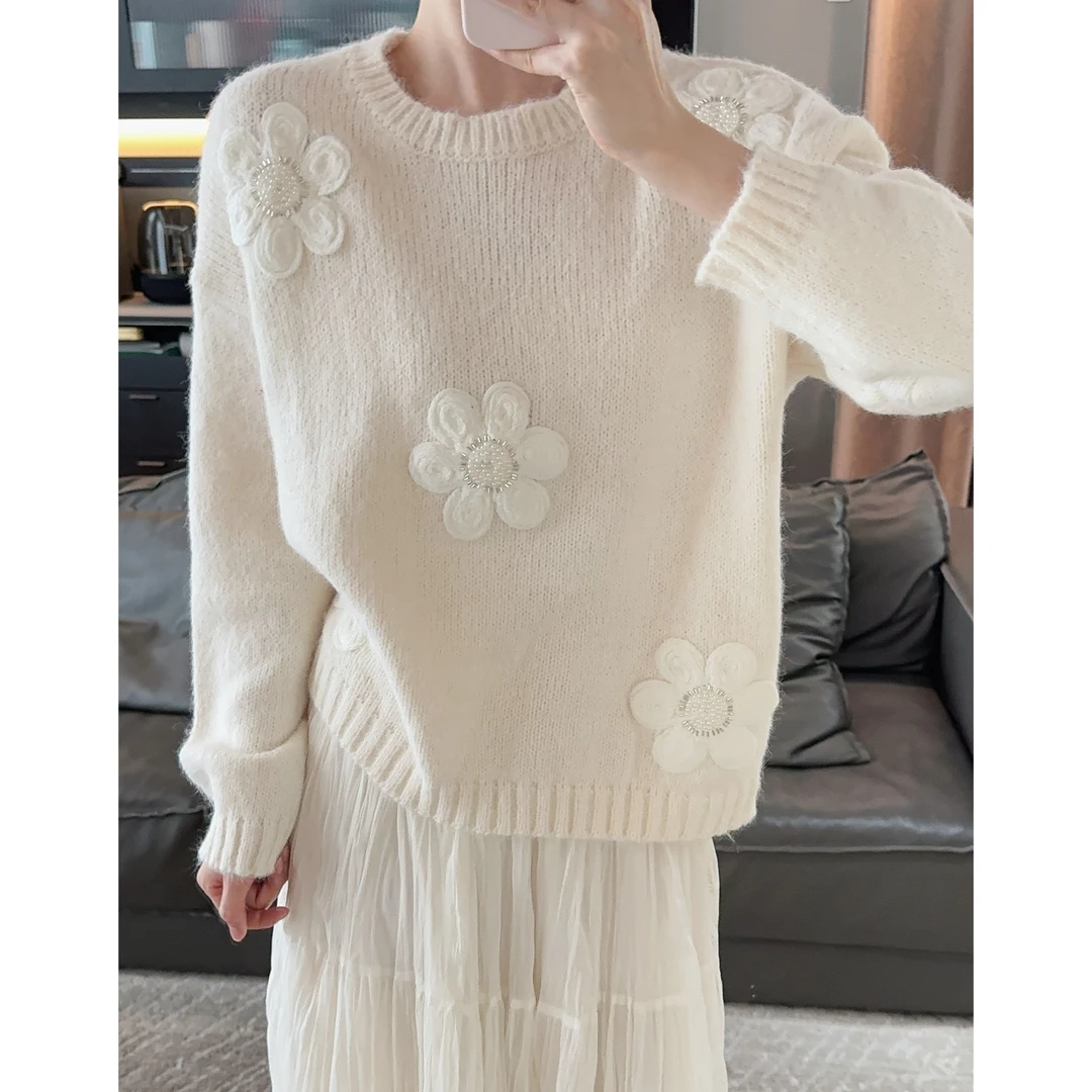 Zwinnie/詹维尼【奶呼呼】手工勾花钉珠毛衣 XH-WBH202505