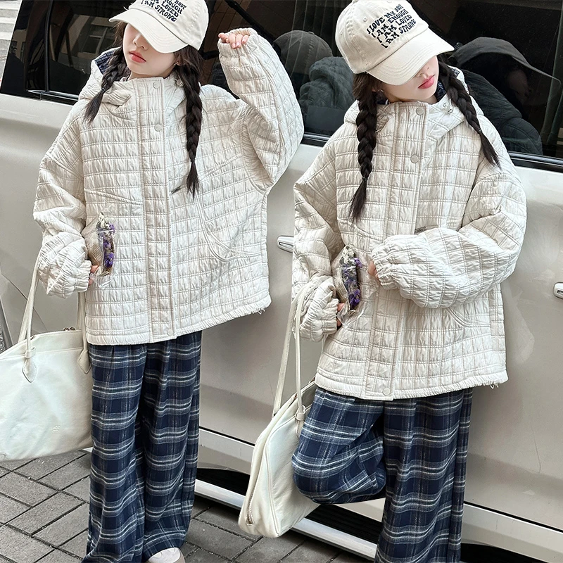 女童夹棉外套秋冬款2025新款洋气儿童装上衣秋季加厚女孩大童棉服