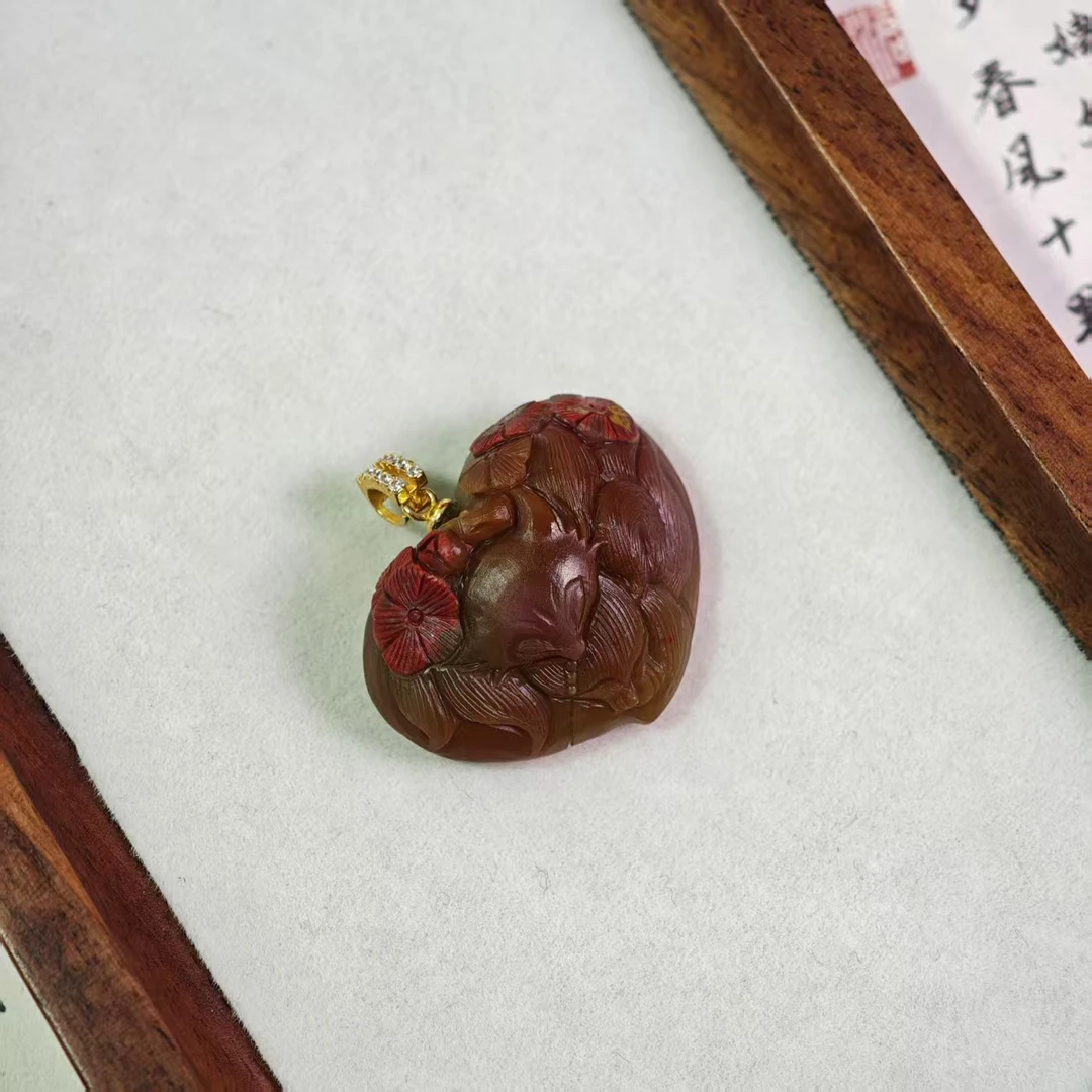 【Y】7C盐源玛瑙包浆爱心凤九吊坠（孤品）
