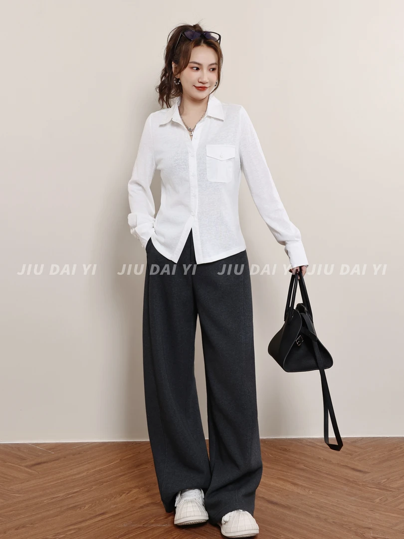 玖黛衣【留白】秋季穿搭百搭纯色衬衫CYP44453