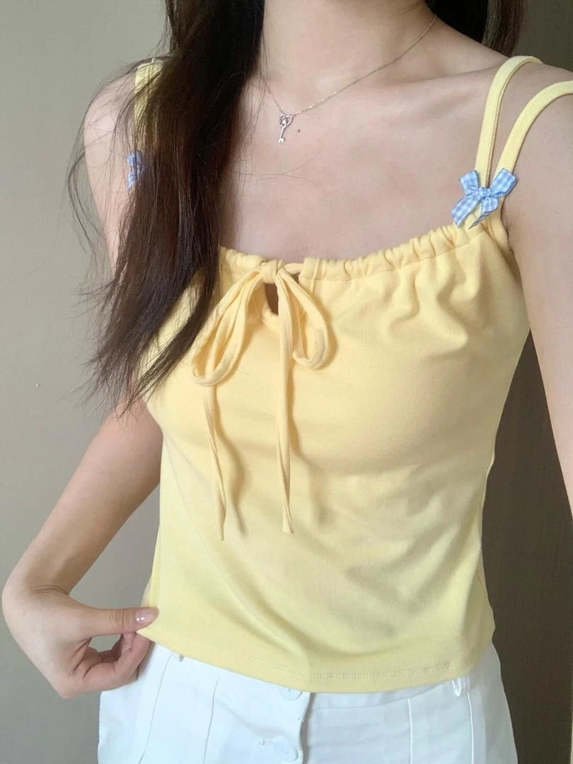 夏季纯欲带胸垫蝴蝶结吊带背心美背设计显瘦百搭外穿辣妹风