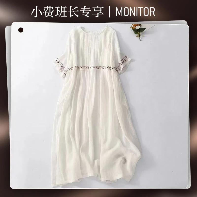 【小费班长专享】忆江南  夏季新款时尚文艺复古宽松刺绣休闲连衣裙