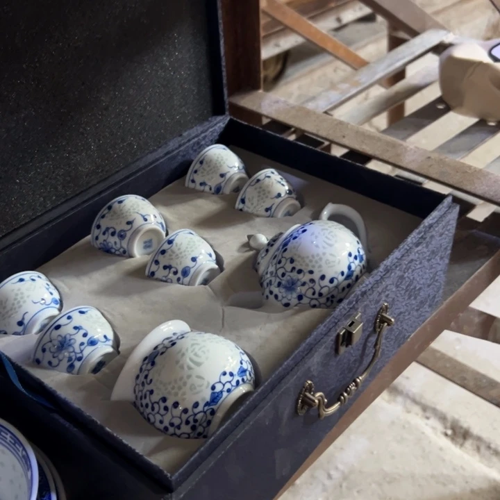 徽***韵手绘雕刻茶具一套