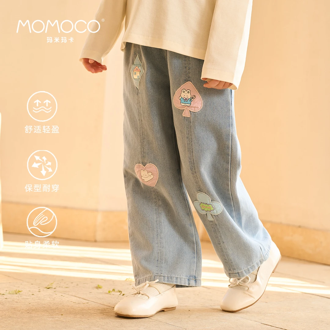 MOMOCO2025款春季女童可爱贴图休闲牛仔裤77580350005