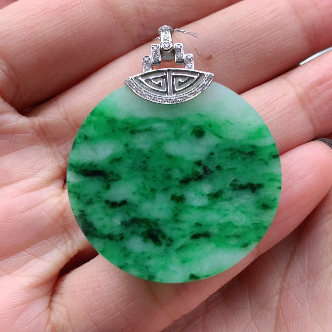 翡翠吊坠(不含链)18K金镶嵌无事牌