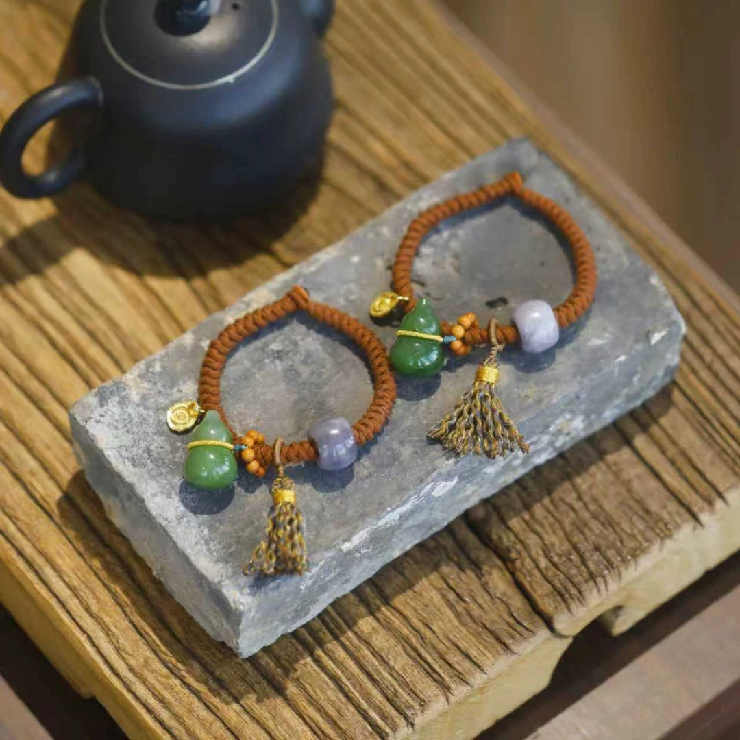 麦麦【溪远】天然和田玉碧玉葫芦+925  手绳 wlh   多样性发一