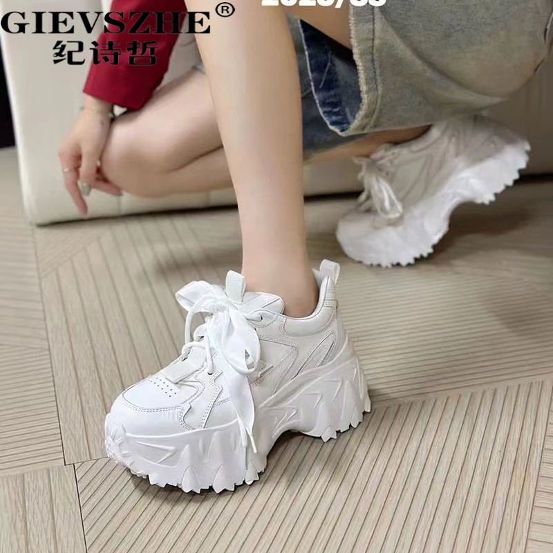 纪诗哲真皮女鞋厚底老爹鞋女秋冬新款时尚潮流百搭休闲运动鞋女款