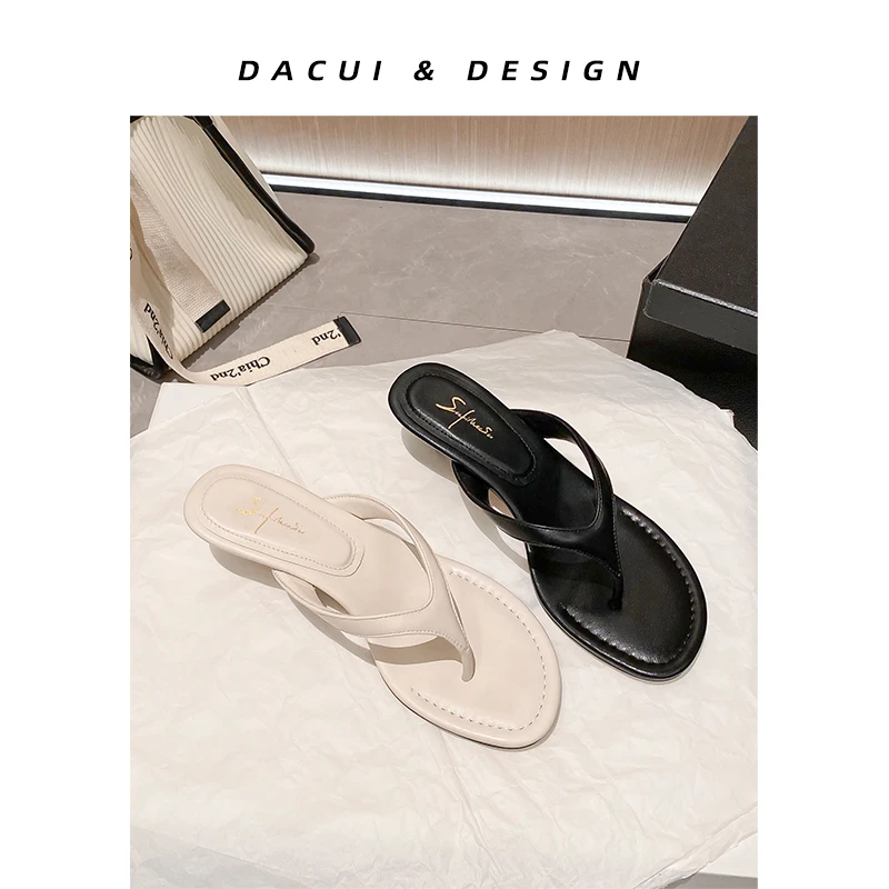 夏季踩屎感猫跟人字拖鞋罗马度假风细跟女鞋法式纳帕纹绝美凉拖鞋