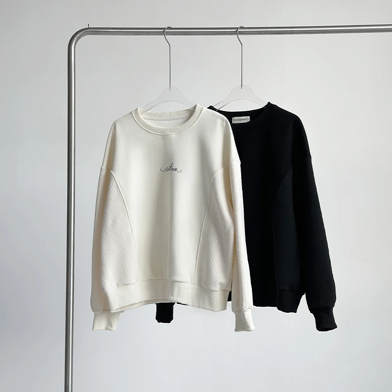 【周姐专属】老花拼接立体显瘦圆领瑞士棉女士卫衣AW025A