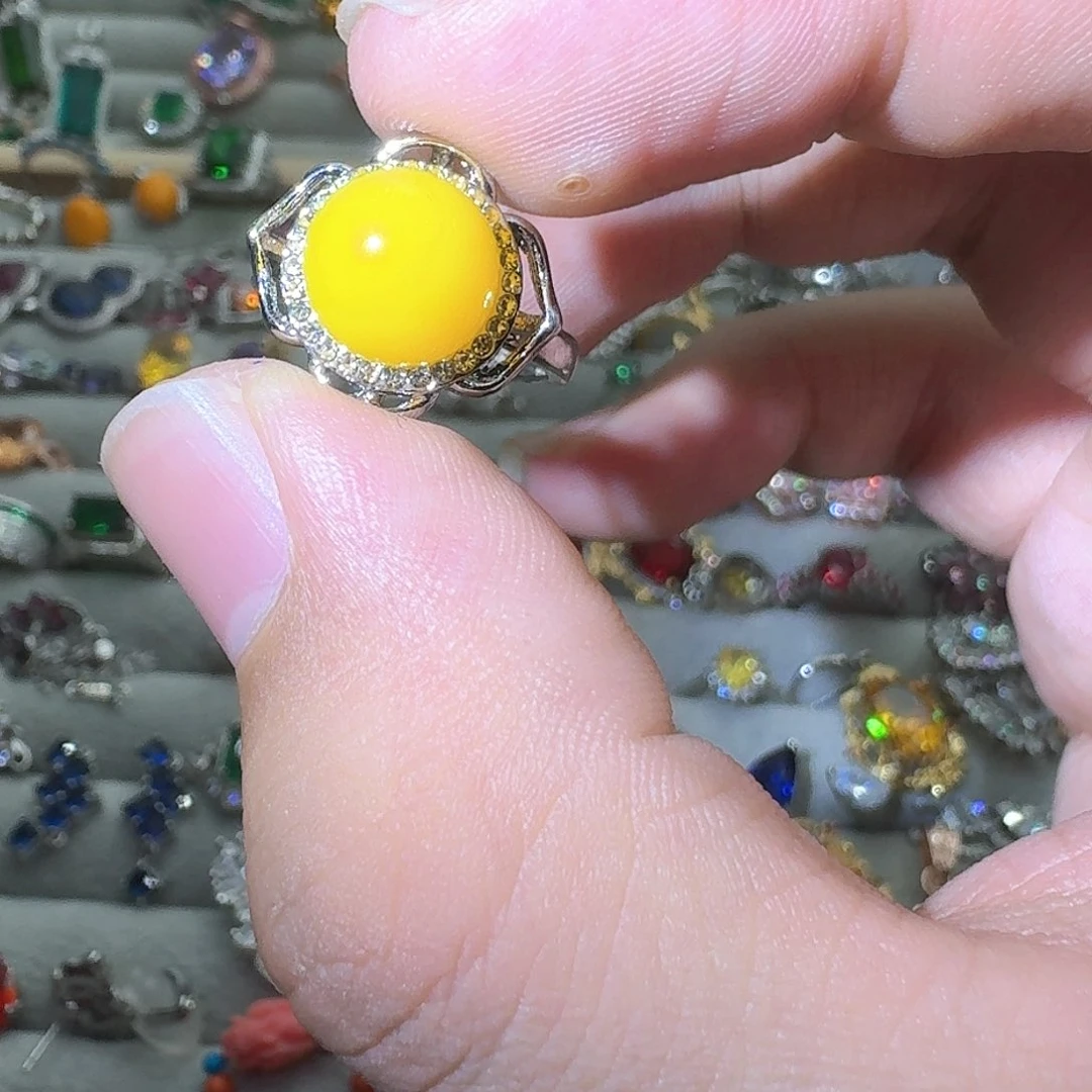 绿水晶戒指银S925镶嵌