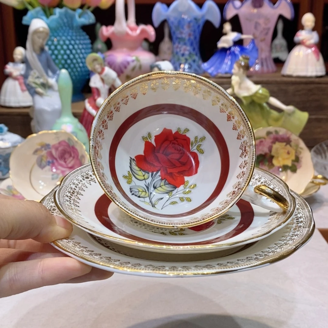 瓷片一杯两碟玫瑰阔口杯啊