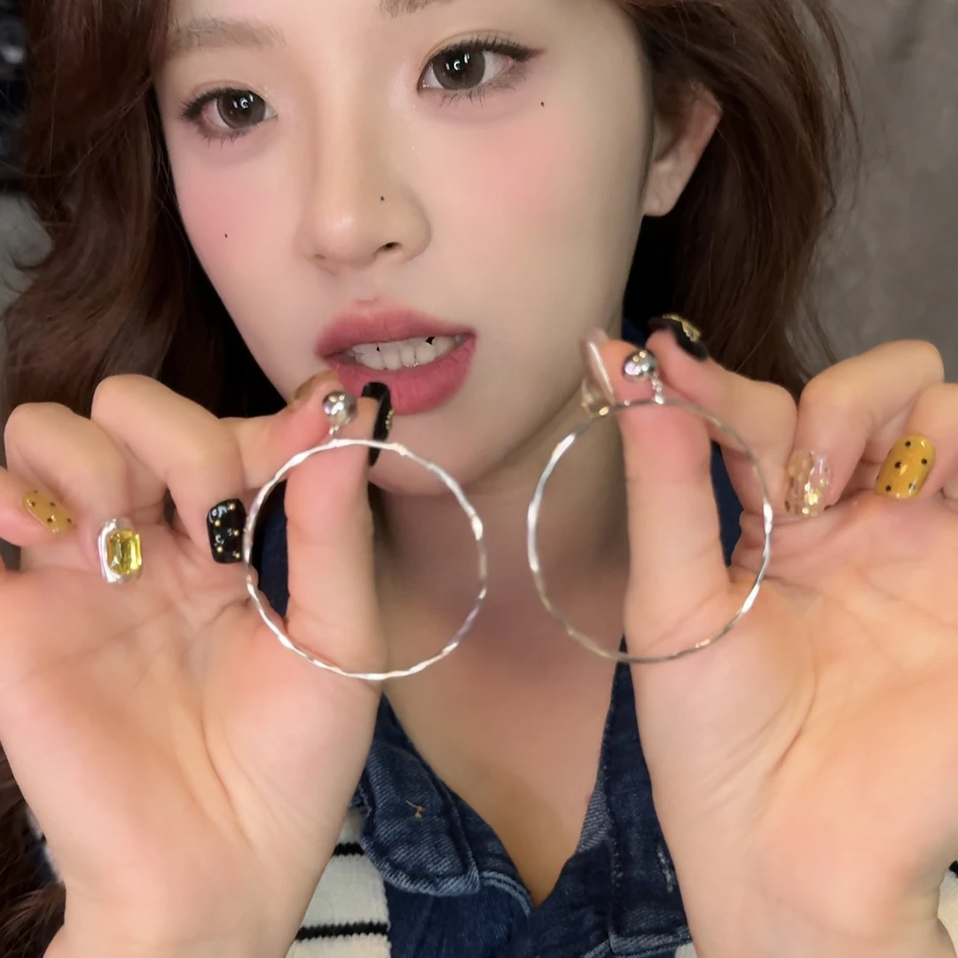 铜合金耳饰 银色复古素圈圆圈耳环港风夸张耳饰大耳圈