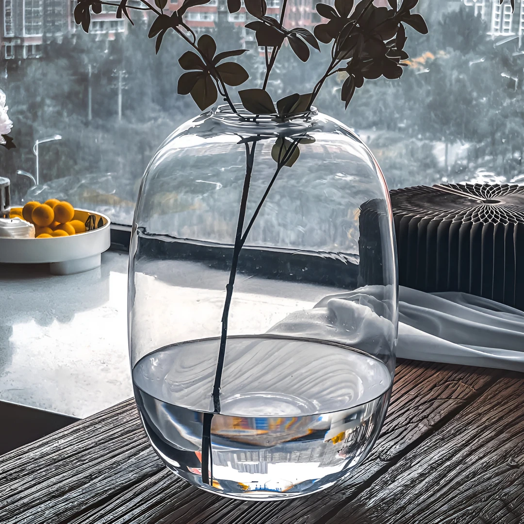 高级感马醉木雪柳专用大肚玻璃花瓶客厅插花透明水养吊钟落地装饰