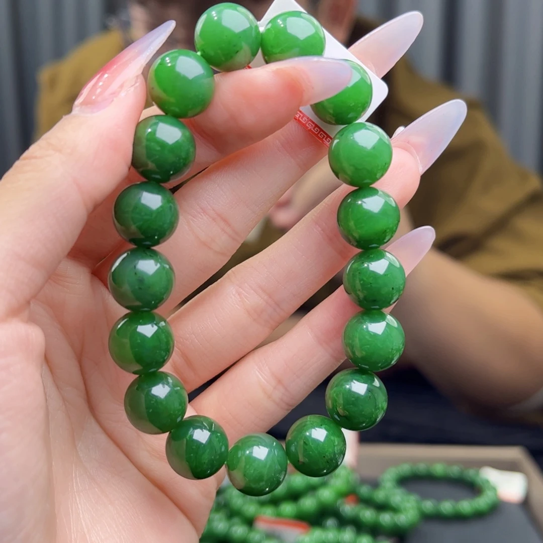 和田玉未镶嵌手链天然和田玉俄碧阳绿12