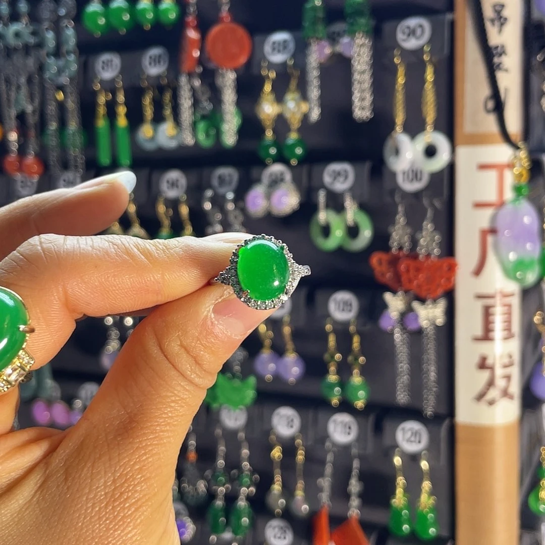 翡翠银S925镶嵌耳饰看