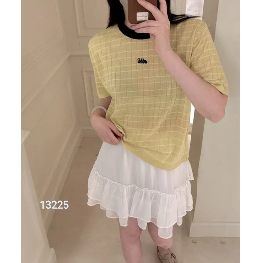 13225（部分无水洗唛，介意慎拍）WANGDAN新款撞色条纹短袖