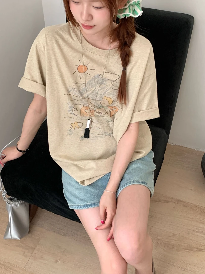 【主播推荐】女士太阳铅笔画圆领短袖12289