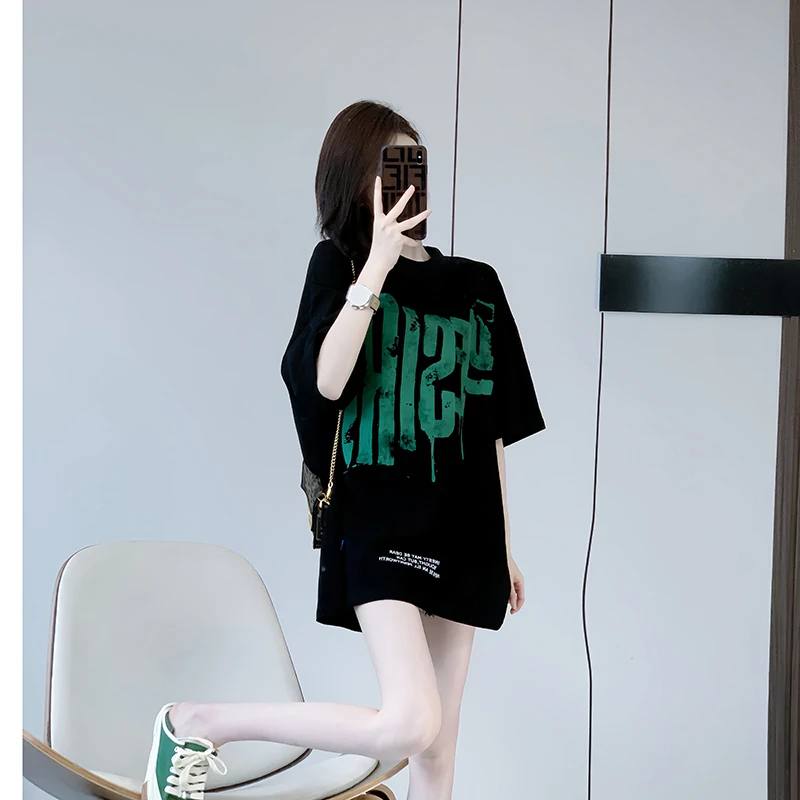 黑色短袖t恤女夏季2025新款显瘦设计感小众女装潮牌半袖上衣女