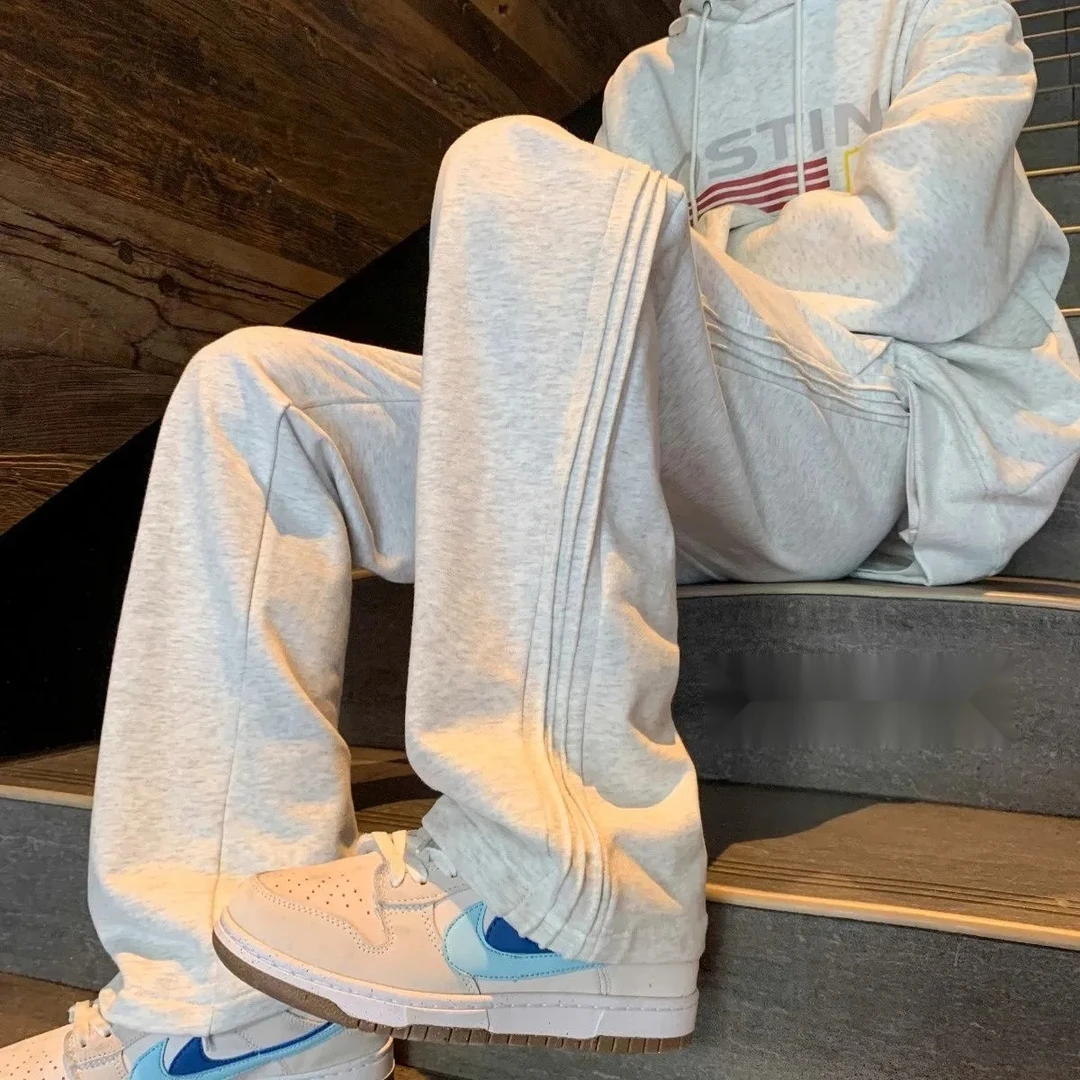 2025春秋季男士卫裤灰色运动休闲长裤潮运动男士秋冬垂感宽松卫裤