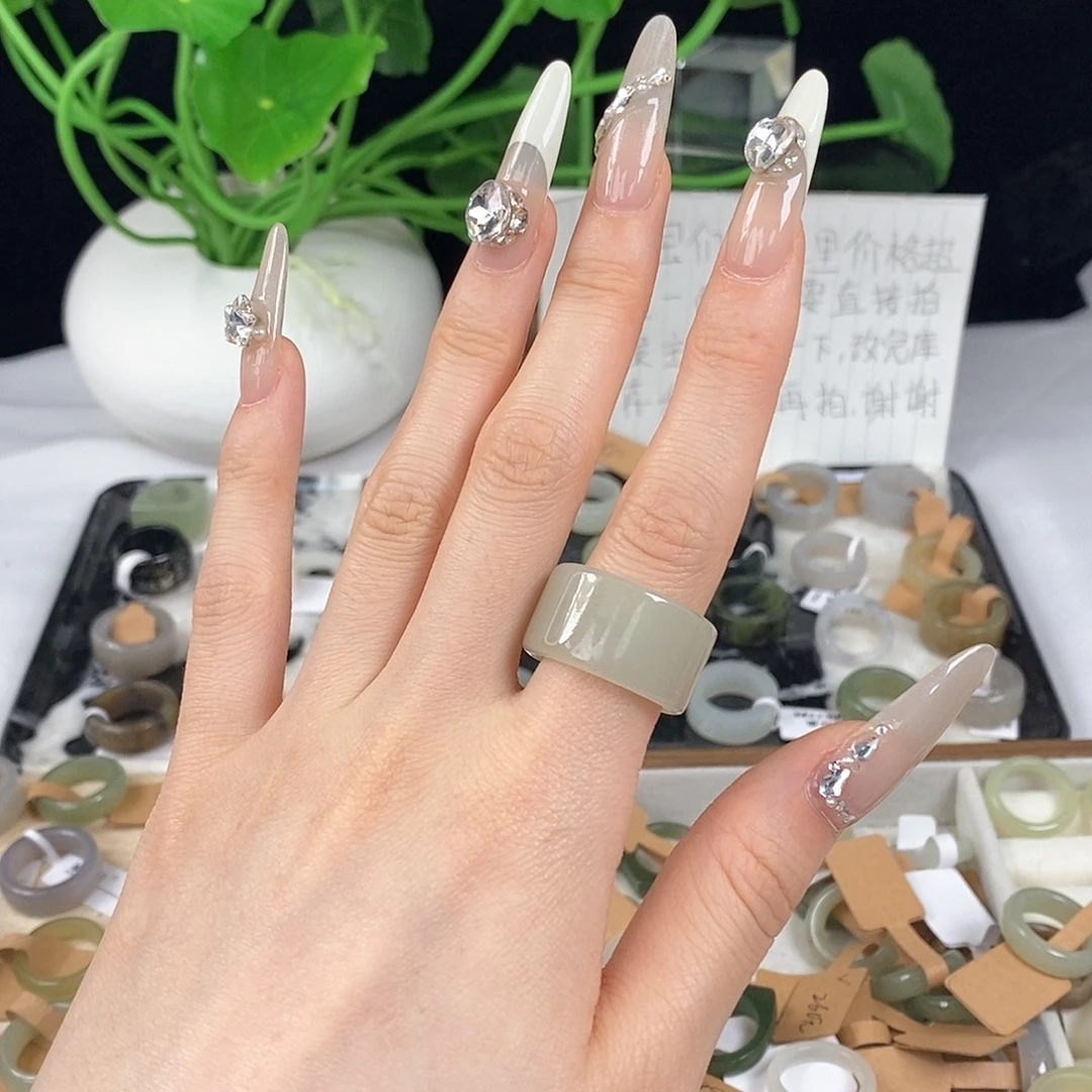 和田玉戒指未镶嵌z49晴水圆切18.2