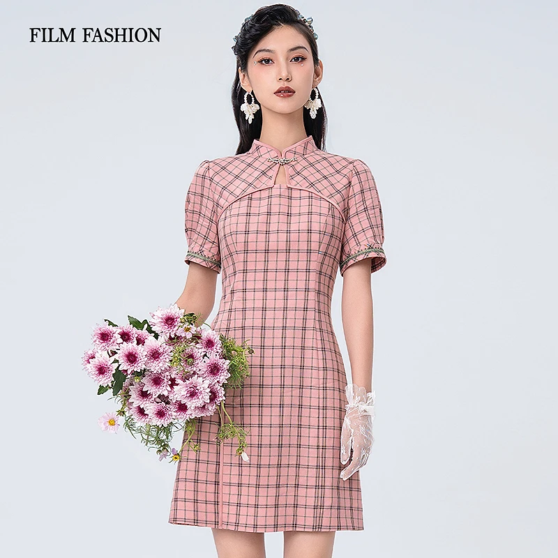 【白姐专属】新中式改良格子旗袍连衣裙FFAX124302