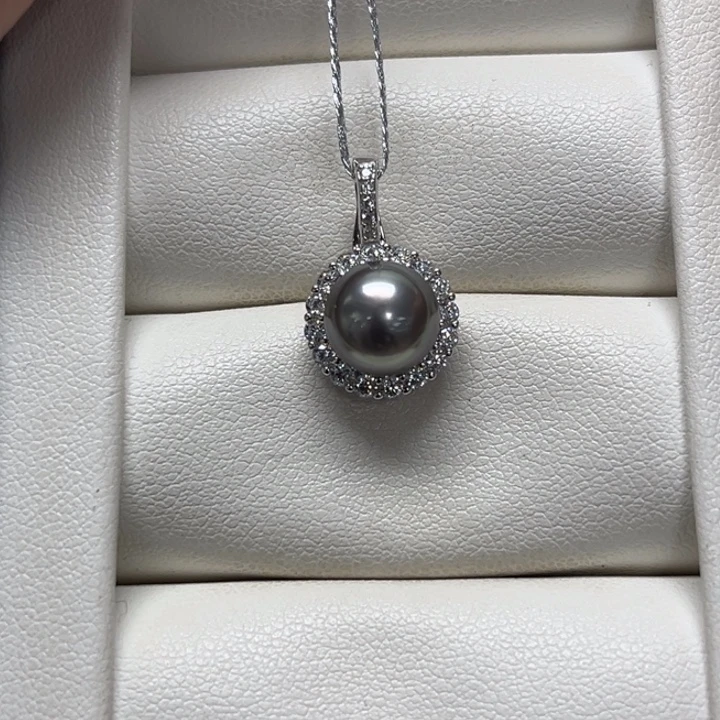 海水珍珠银S925镶嵌吊坠(不含链)大溪地银吊坠8-9mm 43号