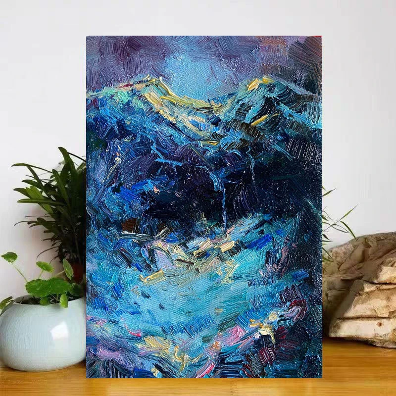 《靛蓝山峦》20*30含内框，刘春建原创手绘油画，肌理装饰画挂画