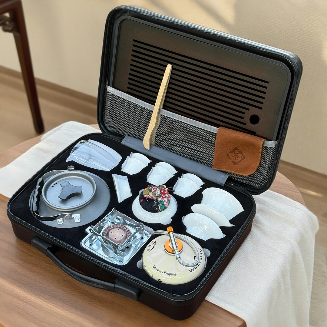 户外旅行茶具一整套装便携包功夫野外露营带烧水炉收纳泡煮茶装备