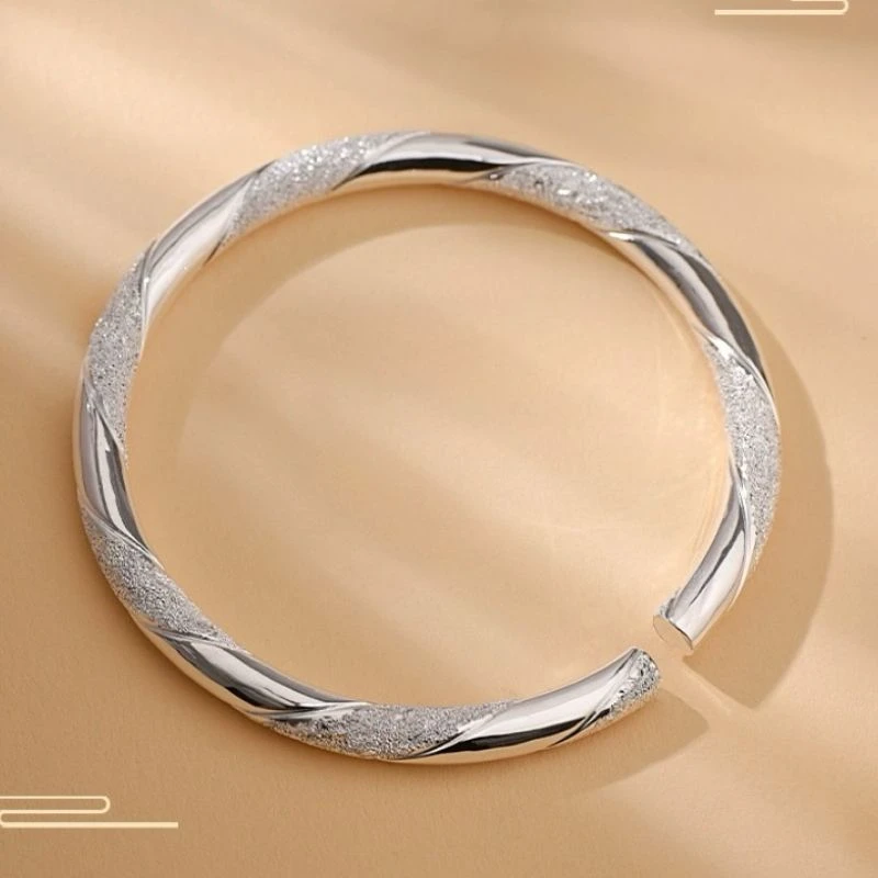 足银手镯 足银时尚百搭麻花手镯开口手镯