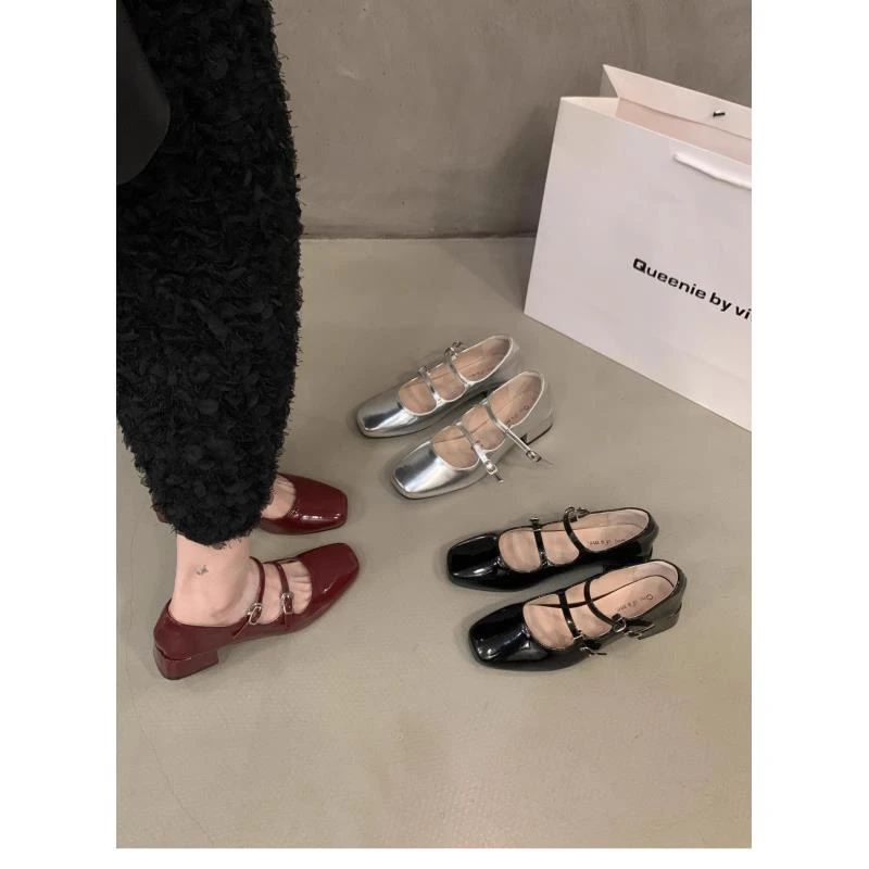 单鞋复古法式方头皮鞋百搭玛丽珍鞋粗跟夏季春季小众温柔浅口低跟