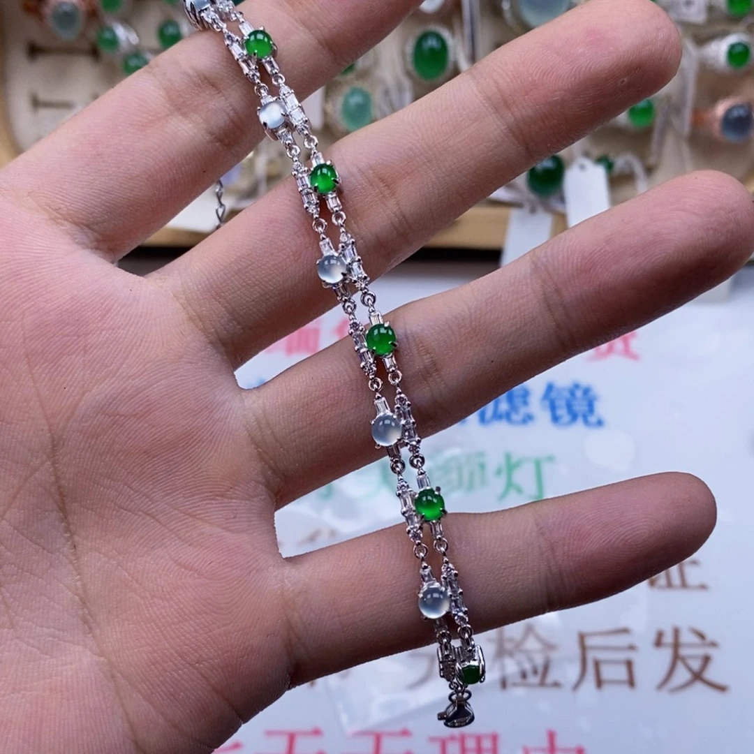 9***妈翡翠戒指银S925镶嵌天然缅甸翡翠a货