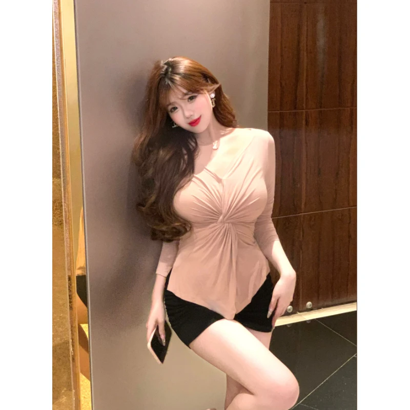 MengFairy【纯纯欲动】百搭设计感扭结显瘦透气长袖T恤4832M欧若风