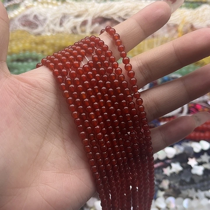 玛瑙/玉髓珠宝半成品未镶嵌一条4mm左右红玛瑙