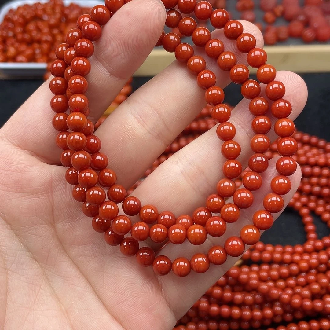 未镶嵌10号瓦西柿子红卡6圆珠108南红玛瑙