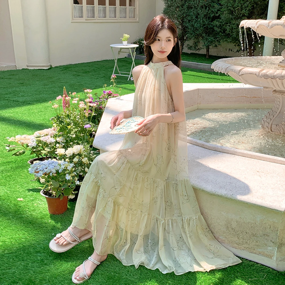 现货 印花挂脖吊带连衣裙ZB075-25034P130K18