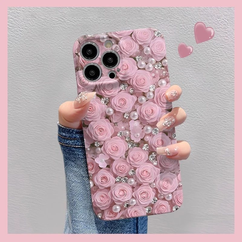圆珍珠粉玫瑰适用苹果17/16菲林手机壳华为爆款vivo小米15创意opp