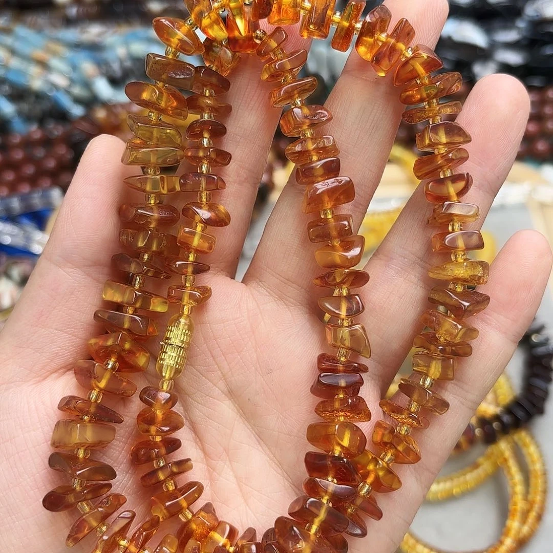 玛瑙/玉髓未镶嵌珠宝半成品琥珀蜜蜡方片塔链一条