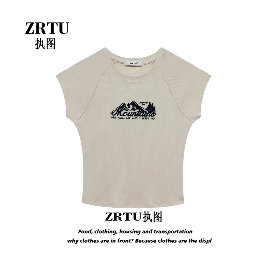 【可可专属】ZRTU/执图 夏季植绒印花ins风休闲显瘦T恤短袖9210