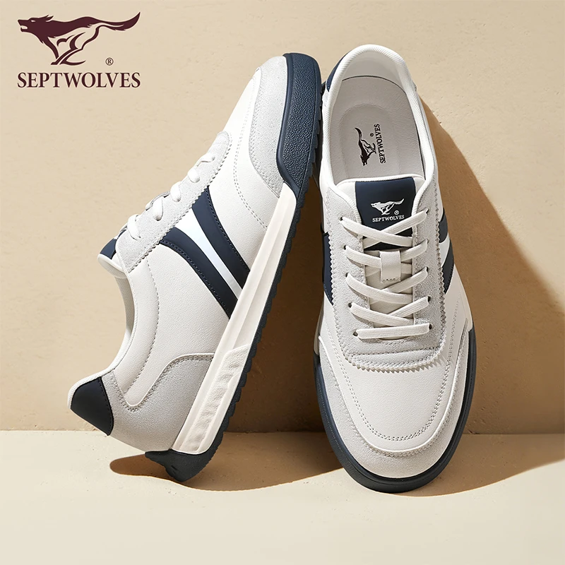 七匹狼男款高级感小白鞋真皮透气休闲鞋秋季新款百搭轻便牛皮板鞋