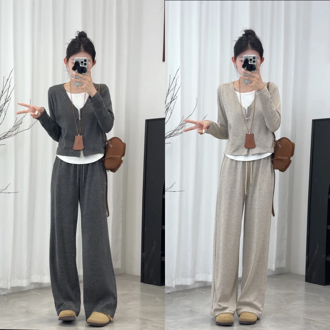 【显瘦两件套】秋季新款洋气假两件上衣+显高阔腿裤休闲套装2901